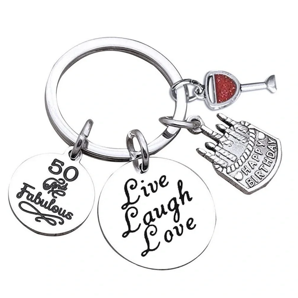 50TH BIRTHDAY KEYRING STAINLESS STEEL BIRTHDAY KEY RING